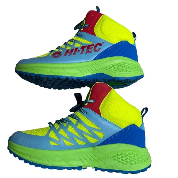 Hi Tec Destructor Logo Mid Top Hiking Trail Shoes Men 8 Neon Yellow Blue Green - Picture 5 of 8
